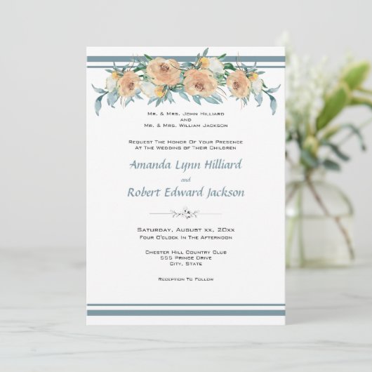 Watercolor Bloemen Zomer Bruiloft Blauw Groen Kaart (Staand voorkant)