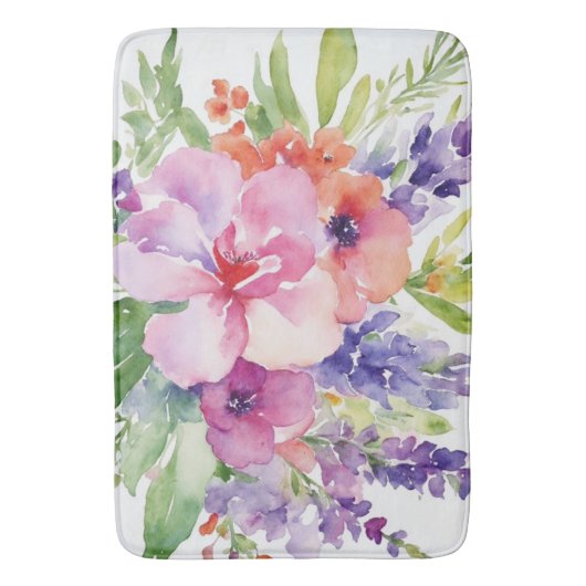 Watercolor Bloemenboeket Badmat (Voorkant Verticaal)
