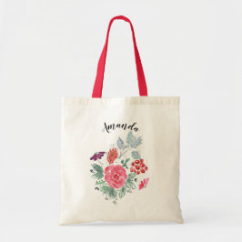 Watercolor bloemenboeket, gepersonaliseerde boodsc tote bag
