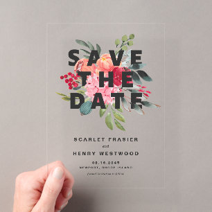 Watercolor Bloemenboeket Modern Save the Date Acryl Uitnodigingen
