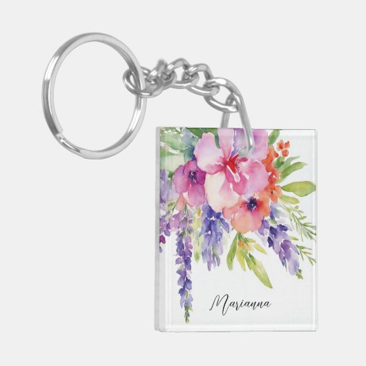 Watercolor Bloemenboeket Sleutelhanger (Voorkant Links)