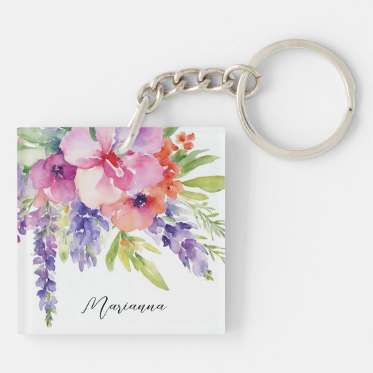 Watercolor Bloemenboeket Sleutelhanger (Achterkant)