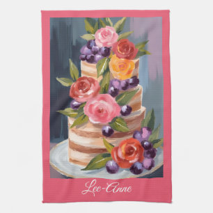 Watercolor Bloemencake – Elegant Ontwerp Theedoek