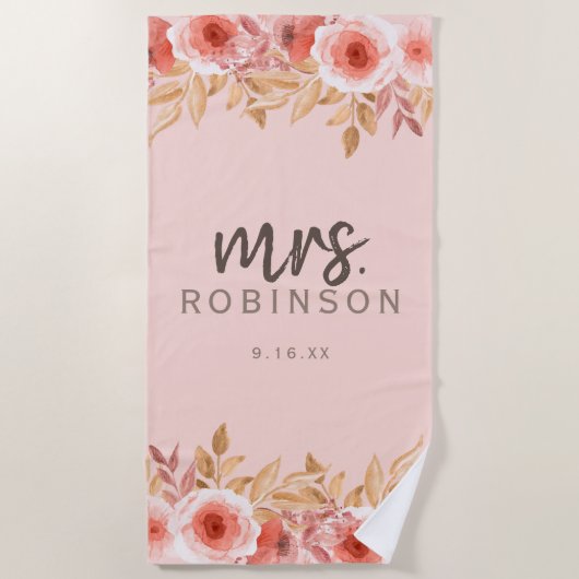 Watercolor Bloemendame Datum Strandlaken (Voorkant)