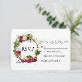 Watercolor Bloemendruiven Winged Wreath Bruiloft RSVP Kaartje (Staand voorkant)