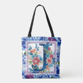 Watercolor Bloemendrukletter J Tote Bag (Achterkant)