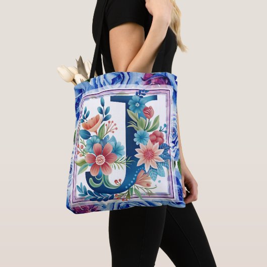 Watercolor Bloemendrukletter J Tote Bag (Dichtbij)