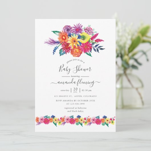 Watercolor Bloemenfeest Baby Shower Kaart (Staand voorkant)