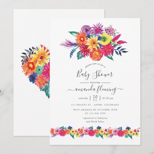 Watercolor Bloemenfeest Baby Shower Kaart (Voorkant / Achterkant)