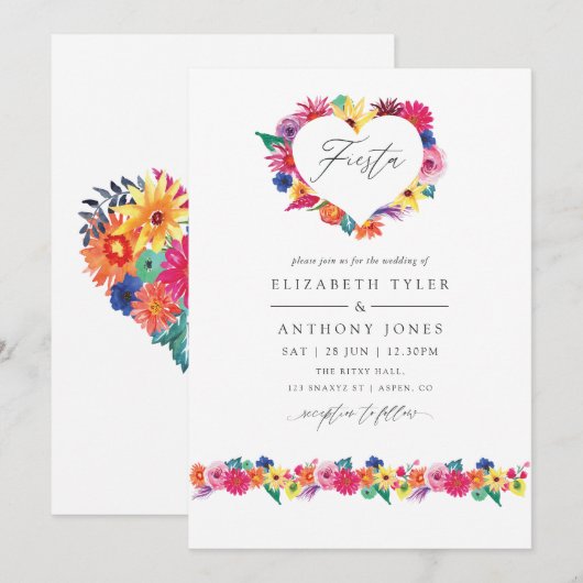 Watercolor Bloemenfeest Bruiloft Kaart (Voorkant / Achterkant)