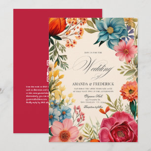Watercolor Bloemenfeest Bruiloft met QR-code Kaart