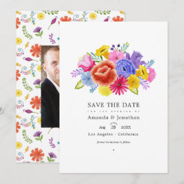Watercolor Bloemenfeest Bruiloftsfoto Save The Date