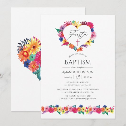 Watercolor Bloemenfeest Doop Kaart (Voorkant / Achterkant)