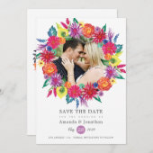 Watercolor Bloemenfeest Foto Bruiloft Save The Date (Voorkant / Achterkant)