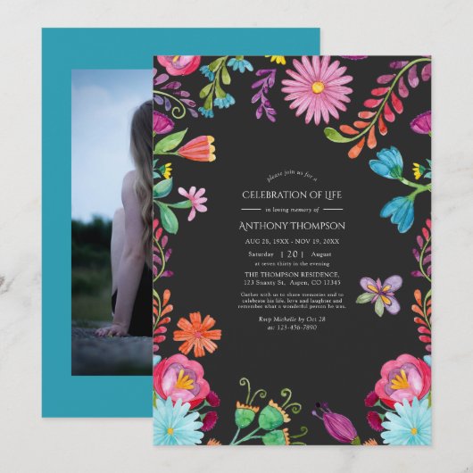 Watercolor Bloemenfeest Viering van het Leven Kaart (Voorkant / Achterkant)