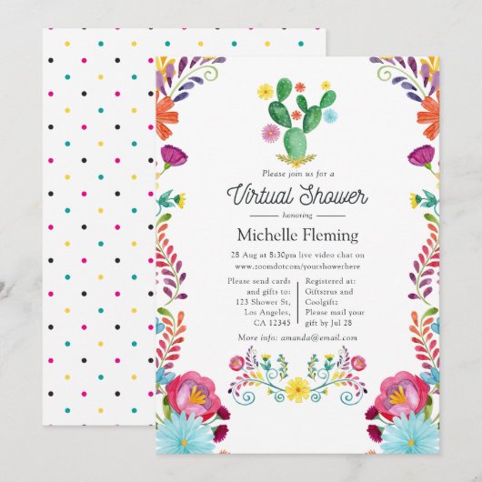 Watercolor Bloemenfeest Virtuele Baby Shower Kaart (Voorkant / Achterkant)
