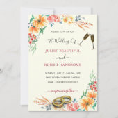 Watercolor Bloemenframe Huwelijksuitnodiging (Voorkant)