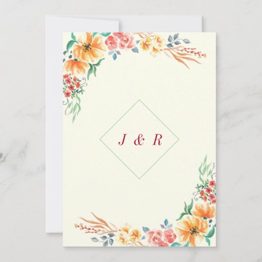 Watercolor Bloemenframe Huwelijksuitnodiging (Achterkant)