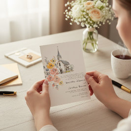 Watercolor Bloemenkerk Trouwuitnodiging Kaart
