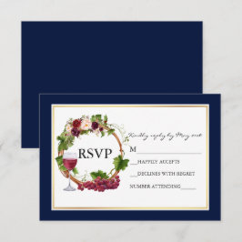 Watercolor Bloemenkrans Druiven Bruiloft Blauw RSVP Kaartje