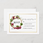 Watercolor Bloemenkrans Druiven Bruiloft RSVP Kaartje (Voorkant / Achterkant)