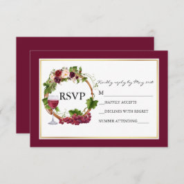 Watercolor Bloemenkrans Druiven Burgundy Bruiloft RSVP Kaartje
