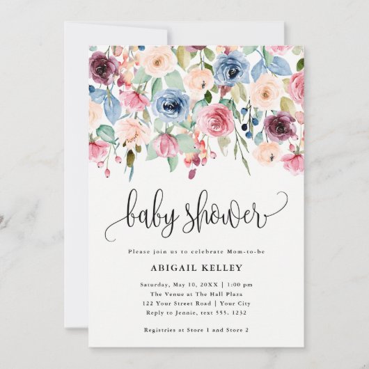 Watercolor Bloemenrand Baby Shower Kaart (Voorkant)