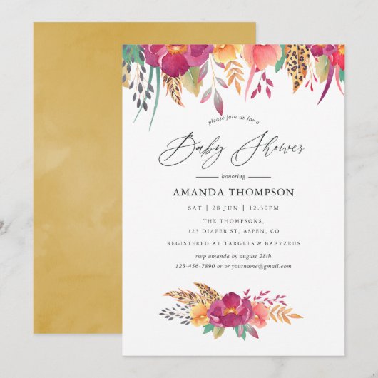 Watercolor Bloemensafari Baby Shower Kaart (Voorkant / Achterkant)