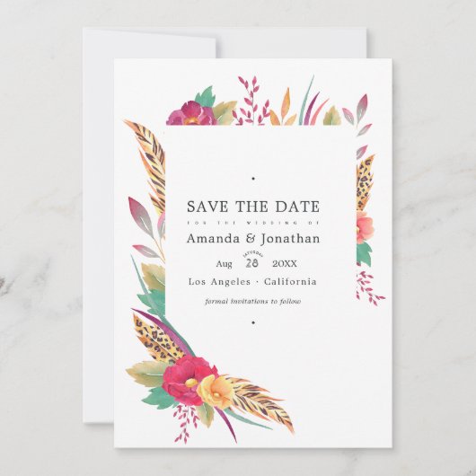 Watercolor Bloemensafari Trouwfoto Save The Date (Voorkant)