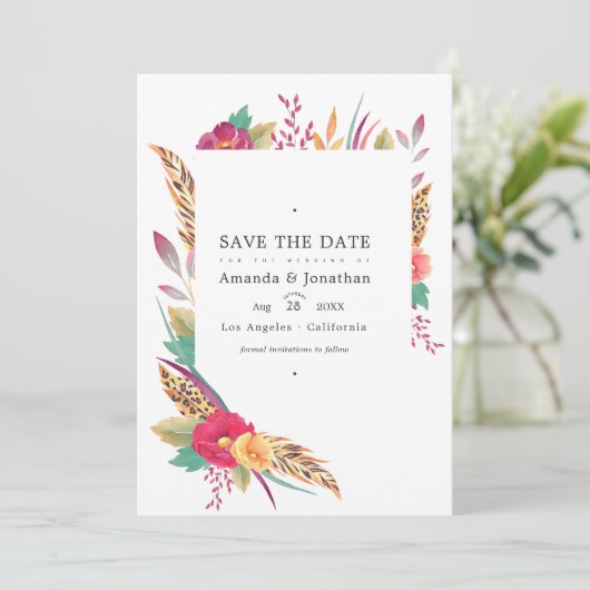 Watercolor Bloemensafari Trouwfoto Save The Date (Staand voorkant)