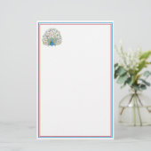 Watercolor bloemenschildering pauw briefpapier (Staand voorkant)