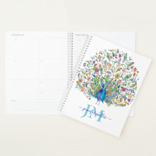 Watercolor bloemenschildering pauw gepersonalisee planner