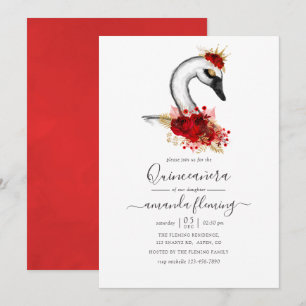 Watercolor Bloemenslot Zwaan Quinceañera Kaart