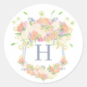 Watercolor Bloementuin Feest Crest Ronde Sticker (Voorkant)