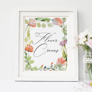 Watercolor Bloementuin Shower Bloemenkransen Poster
