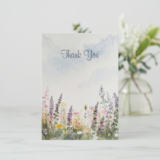 Watercolor Bloemenweide | Rustieke Boho Bedankkaart (Staand voorkant)