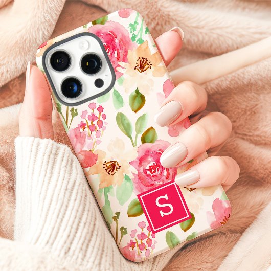 Watercolor Bloemig Monogram Case-Mate iPhone Case