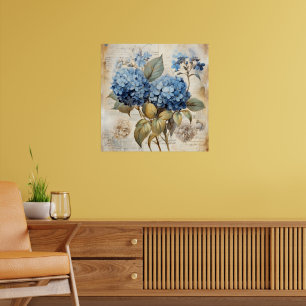 Watercolor Bloemige Blauwe Hortensia Poster