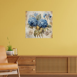 Watercolor Bloemige Blauwe Hortensia Poster