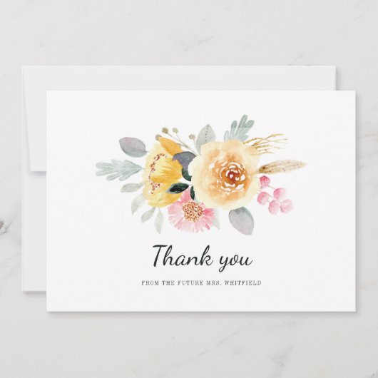 Watercolor Bloemige Bruidsdouche Bedankkaart (Voorkant)