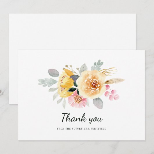 Watercolor Bloemige Bruidsdouche Bedankkaart (Voorkant / Achterkant)