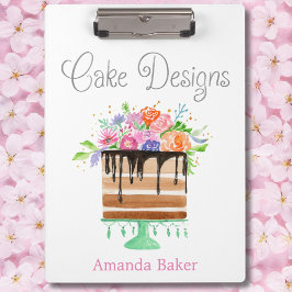 Watercolor Bloemige Cake Ontwerpen Naam Logo Klembord