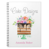 Watercolor Bloemige Cake Ontwerpen Notitieboek (Voorkant)