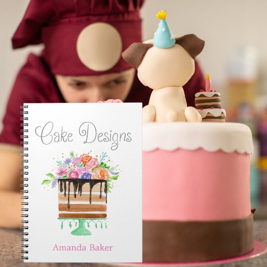 Watercolor Bloemige Cake Ontwerpen Notitieboek