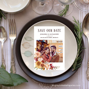 Watercolor Bloemige Dahlia Foto Terracotta Herfst  Save The Date