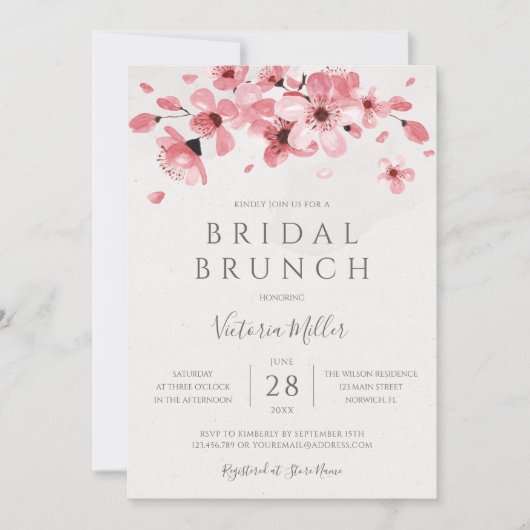 Watercolor Bloemige Kersenbloesem Bruidsdouche Kaart (Voorkant)