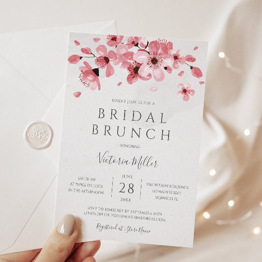 Watercolor Bloemige Kersenbloesem Bruidsdouche Kaart