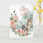 Watercolor Bloemige Konijnen Pasen Kaart (Gele Bloem)