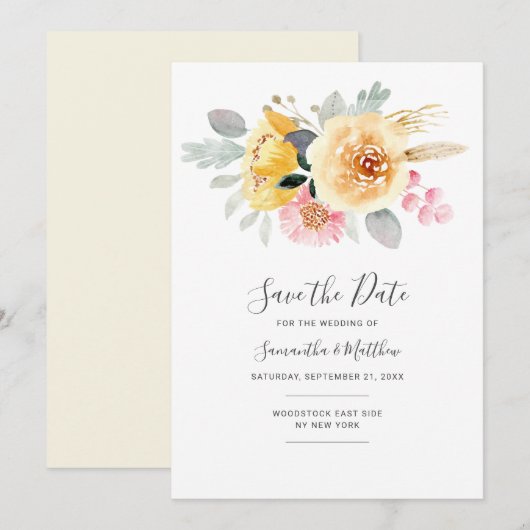 Watercolor Bloemige Moderne Botanische Script Save The Date (Voorkant / Achterkant)