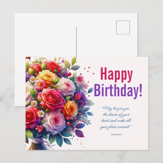 Watercolor Bloemige Verjaardag Briefkaart (Voorkant / Achterkant)